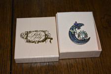 Kirks Folly Moon and Cat Brooch Pin w/Rhinestones Silver Halloween