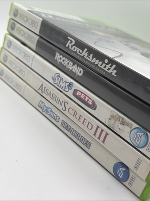 Xbox 360 Game Lot Rocksmith Rock Band Sims 3 Pets Assassin s Creed 3 Sky Heroes