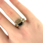 Ostby Barton Vintage Art Deco Moss Agate, 10K GP, Sterling Silver Ring Sz. 7
