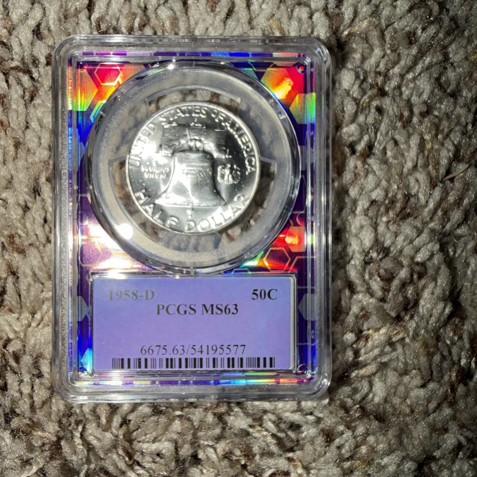 1958-D PCGS MS63 Franklin Half Dollar Uncirculated Trader Bea Purple Core - Image 3 of 4