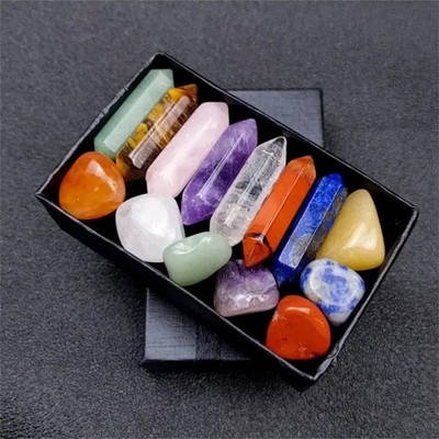 14 Stck. Natürlicher Kristall Stein Set Spitz Quarz Edelsteine Meditation Dekor Geschenk