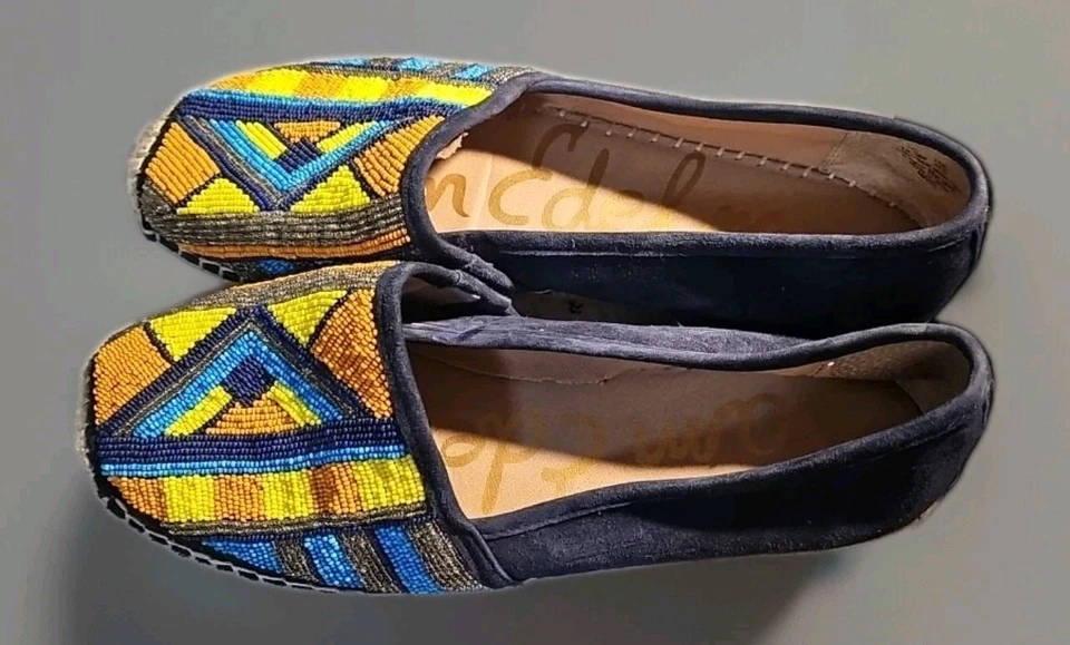 Mocasines alpargata de gamuza Sam Edelman MARIS talla 10,5 tribal azul marino con cuentas Foto 4 de 4