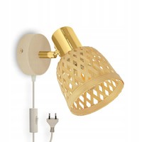 Luxolar Wandleuchte E14 Bambus Boho - Beige/Gold Schwenkbar Mit Stecker Schalter