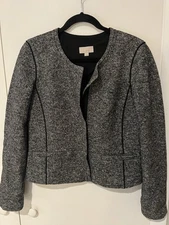 Loft Women’s Size 4 Wool Blend Gray Black Blazer Jacket Work Professional Dress
