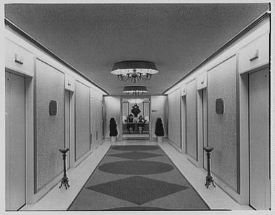 Warner Brothers Co., 90 Park Ave., New York City. Elevator corridor to Warner