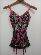 Vintage 2000 Victoria's Secret Pink Cherry Lingerie/Negligee W/ Garter Hooks 34B