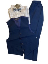 Van Heusen Boys 4-Piece Blue Formal Suit Set Vest Pants Shirt Bow Tie Size 6