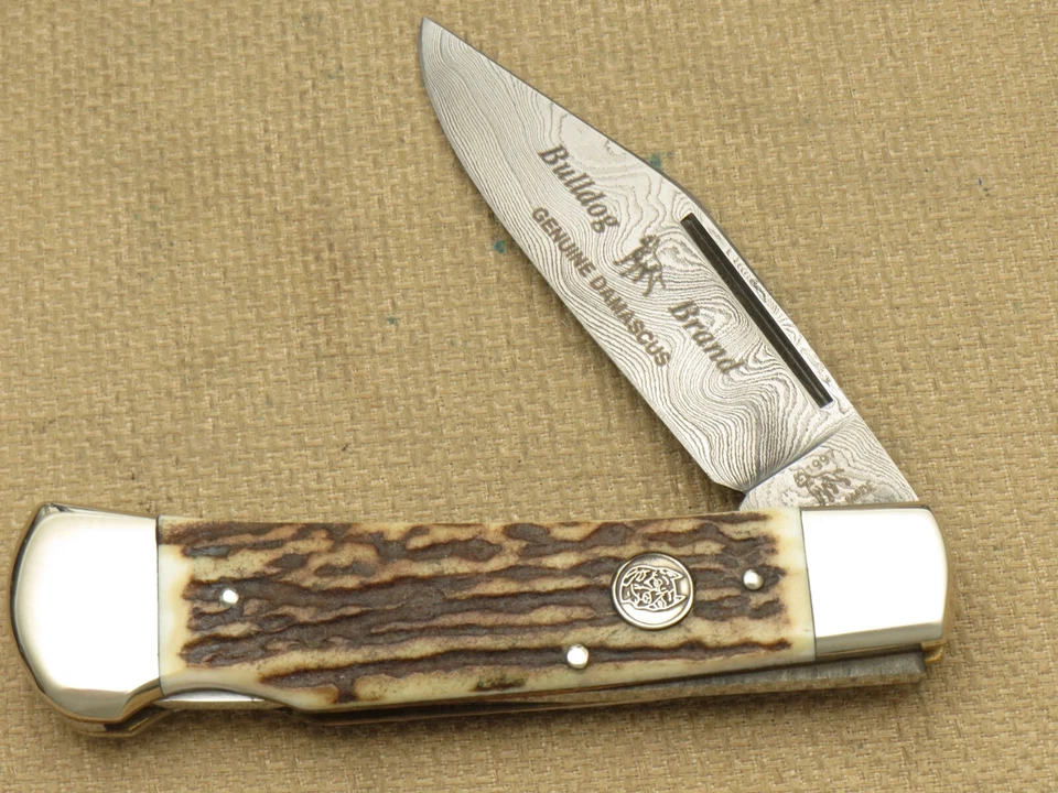1997 БРЕНД BULLDOG Solingen Одинарный Собачий Штамп Замок Нож Хороший Олень - ДАМАСК - Изображение 3 из 4