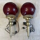 2 Rare Vintage Lakeside Plastics Red Lava Globe Gold Wall Sconce Bar Lamps Torch