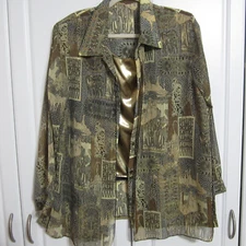 Sostanza Vintage Size M/L 2 piece Gold Metallic Tank & Sheer Safari Button Front