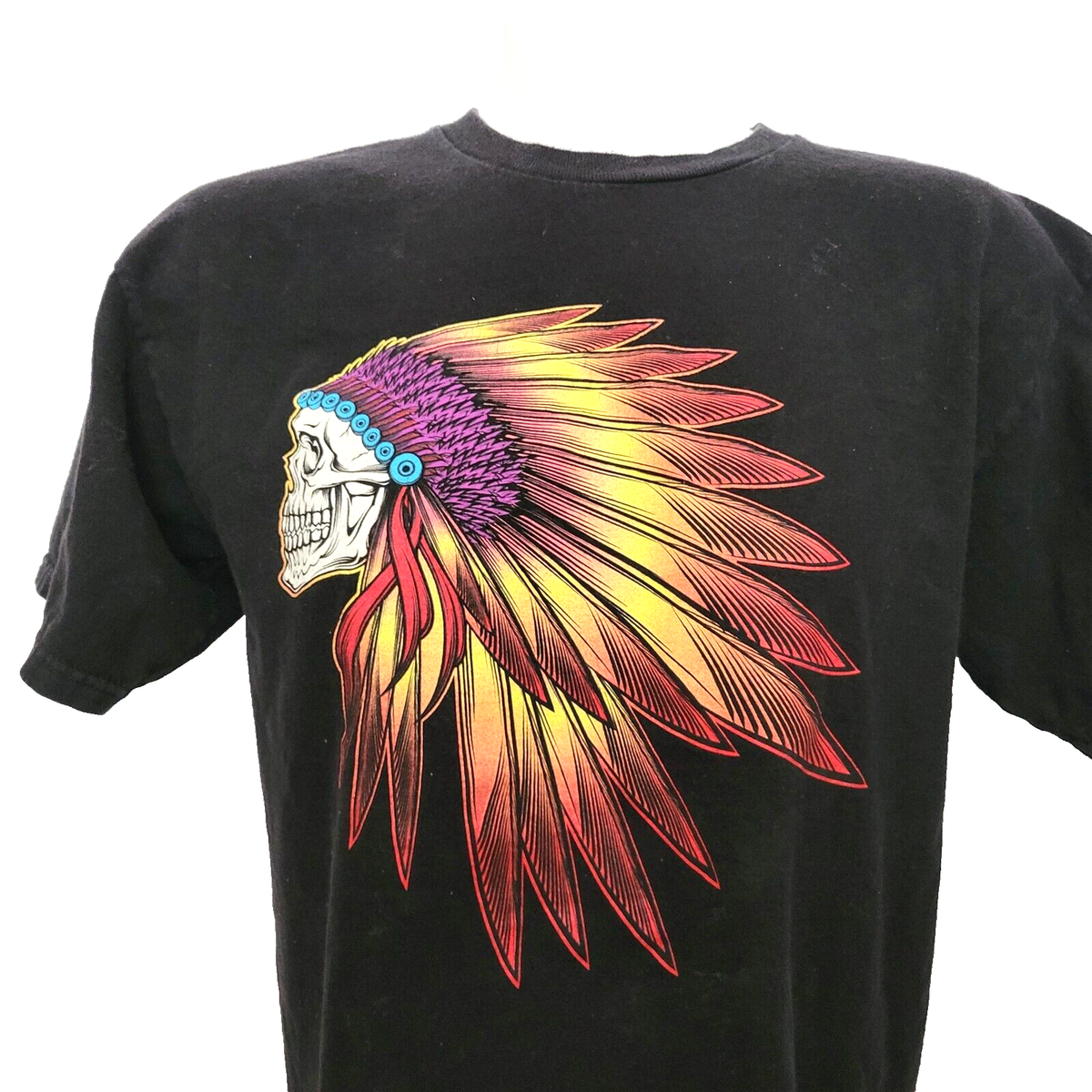 Vans 66 Indian Chief Headdress Skull T-Shirt Black, Size Medium | eBay