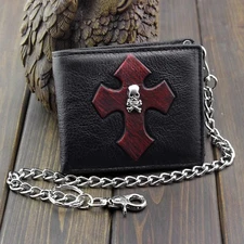Goth Red Cross Biker Punk Leather Wallet Coin Purse for Mens or Boys