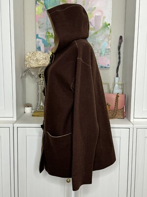 Ralph Lauren Jacket Brown Felt Wool Blend Toggle Button Hooded