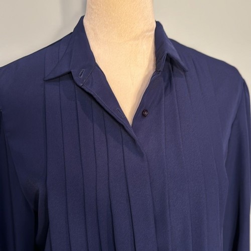 Vintage Carlisle navy blue pleated blouse Size 12 - Picture 2 of 7