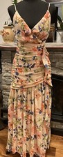 Lulus Fitted Floral Satin Ruffle Adjustable Spaghetti Strap Maxi Dress XS