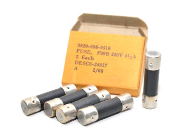 2x MIL spec BUSS F09B Fuse Sicherung Fusetron, 250 V / 4.5 A, Ø10 x 38 mm, NOS