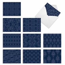 10 Assorted All Occasion Note Cards Blank - INDIGO BLUES