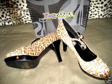 Nos Leopard Cheetah Heel Shoes Babydoll Pump Sandal Buckle Straps Rockabilly 6 
