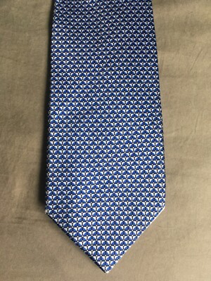 ZILLI Paris Blue Geometric Micro Print Silk Hand Made Tie 3.75 X 59'' France