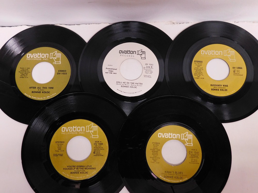 Bonnie Koloc folk rock 5 rare 45s including Rainy Day Lady and We Are Ships on Ovation