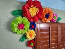 Mexican Paper Flowers Set of 7, Fiesta Party Flower Wall Backdrop Decoration