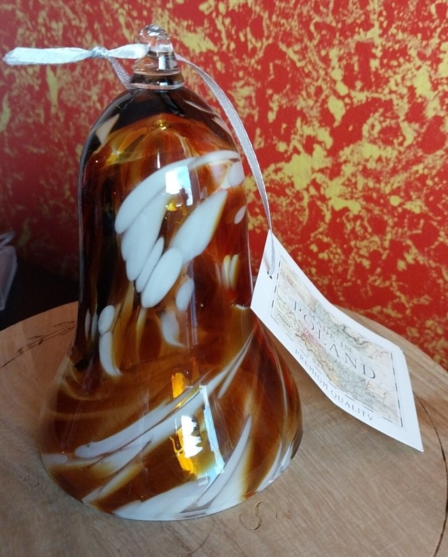 ZORZA Polish Art Brown White Murano Inspired Christmas Decor 5" Glass Bell NWT