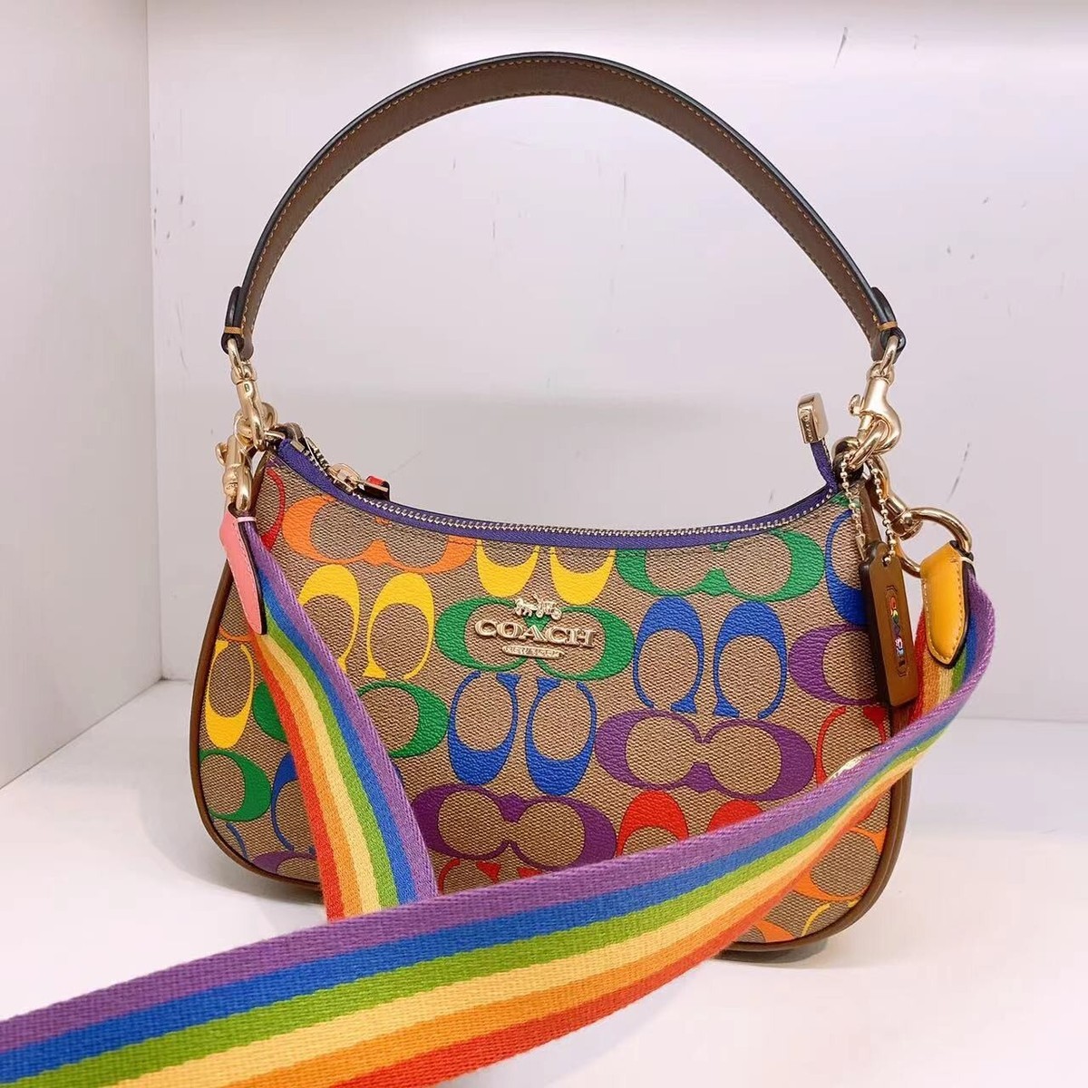 NWT Coach Teri Shoulder Bag In Rainbow Signature Canvas CA176 | eBay