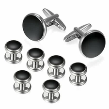 8pcs Men Stainless Steel Shirt Studs Set Tuxedo Business Wedding Party Cufflinks