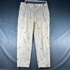 Talbots Womens Chino Pants Ivory Boat Pattern Girlfriend Pockets Size 8 Cotton