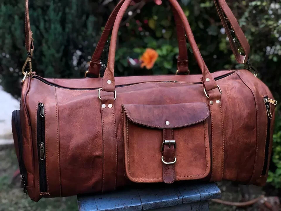Sac De Voyage Vintage En Cuir Marron – Duffle Homme – Fait Main Inde