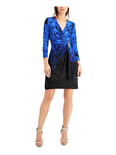 Long Sleeve Faux V-Neck Wrap Dress 