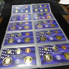 1999 - 2008 PROOF SETS COMPLETE RUN OF 10 SETS  Cent through Dollar No Quarters