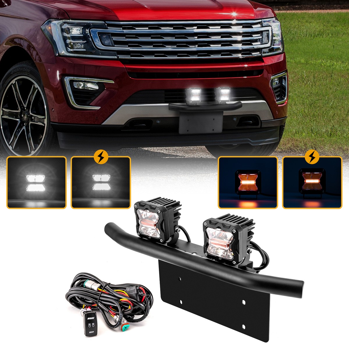 4 Modes Strobe Lights+Bull Bar License Plate Mount+Wire For
