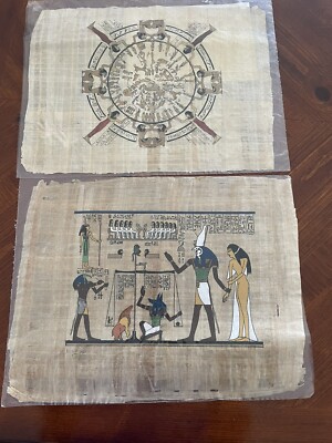 Set of Two Authentic Papyrus Paper Paintings Art With Certificate