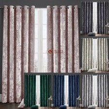 Luxury Crushed Velvet Curtains Pair Eyelet Ring Top Fully Lined Ready Made New