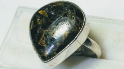 FETCHING NATURAL BLACK COPPER TURQUOISE IN STERLING SILVER.925  RING SIZE 6.25!
