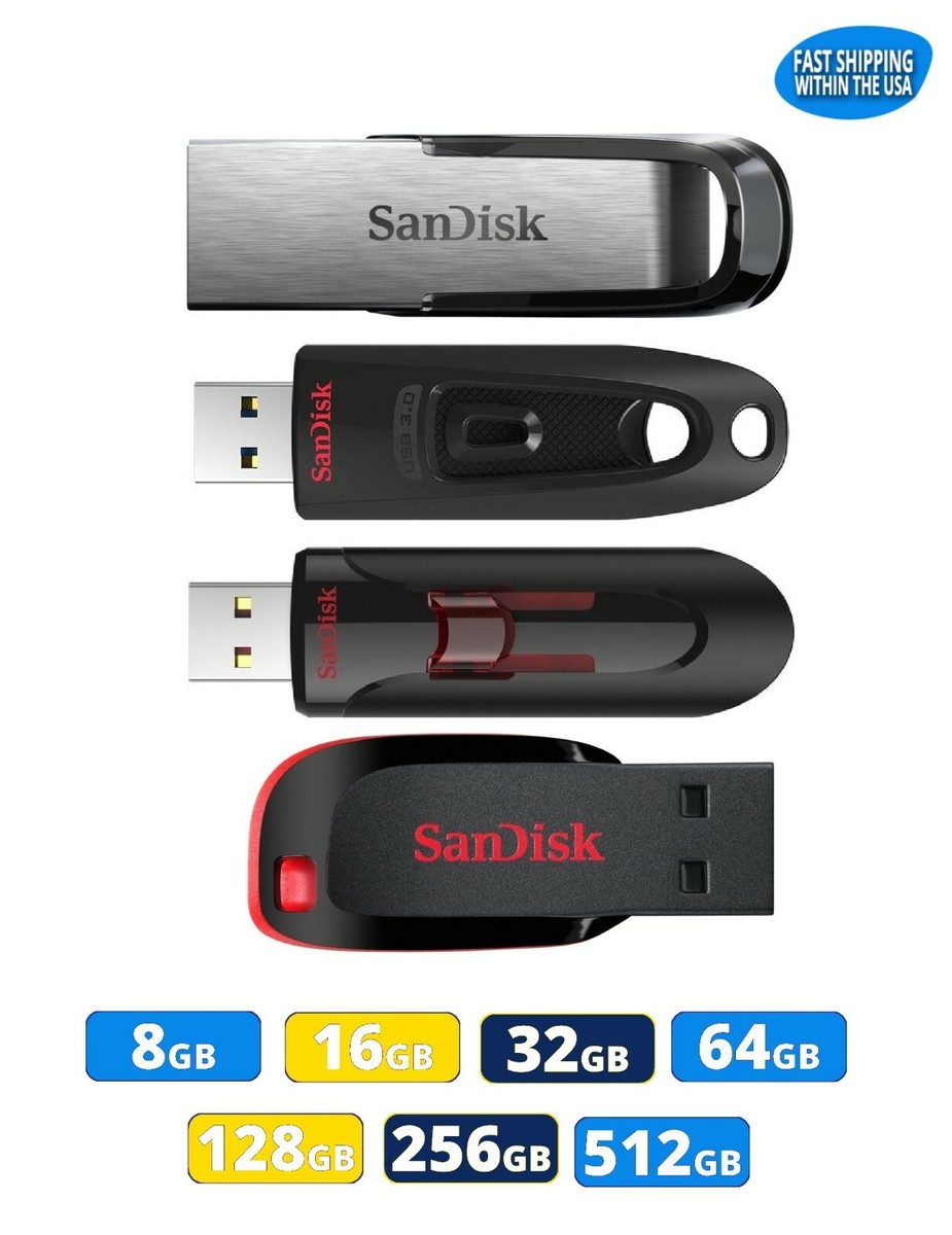 Sandisk Flash Drive 16GB 32GB 64GB 128GB 256GB 512GB Blade Glide Ultra Flair lot