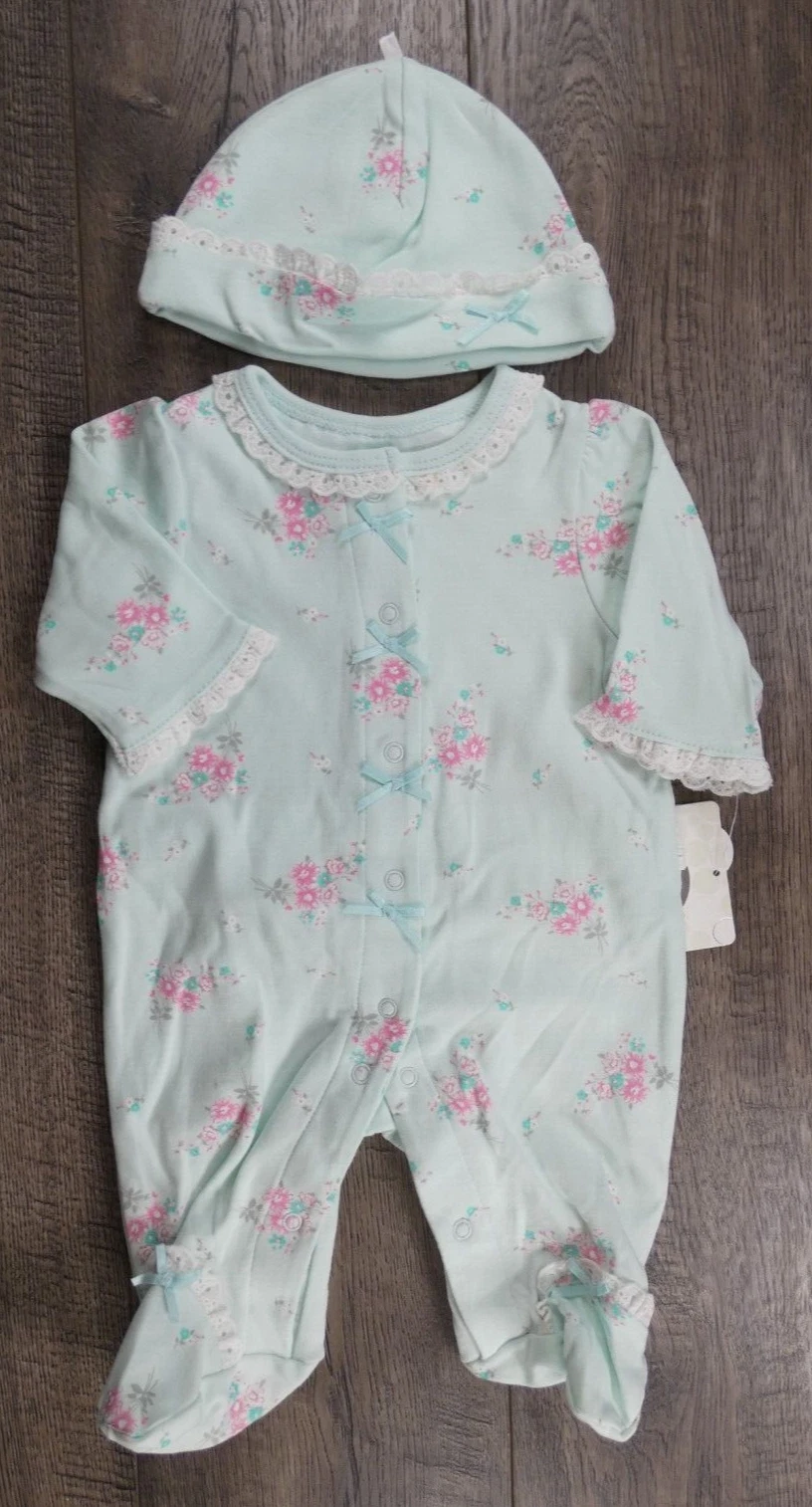 Baby Girl Clothes New Little Me Preemie 2pc Blue Lace Floral Footed Outfit
