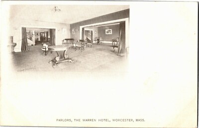 Interior Parlors The Warren Hotel Worcester MA Undivided Back Vtg Postcard E60