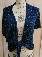 Chicos Travelers Blue /dots Open Cropped Bolero Ties At Waist Short Sleeve Sz 3