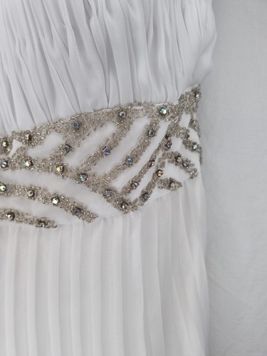 Imoda White Chiffon Ruched Pleated Beaded Grecian Empire Wedding Dress Sz 12 - Picture 8 of 14