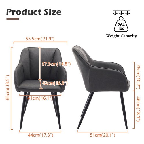 Pair of Gray Dining Chairs Thick Padded Seat Low Back Dining Room Chairs Modern - Picture 10 of 15