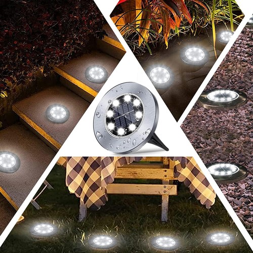 8 Pack Solar Ground Lights 8 LED Disk Lights Outdoor Waterproof Garden Landscape - Picture 10 of 12