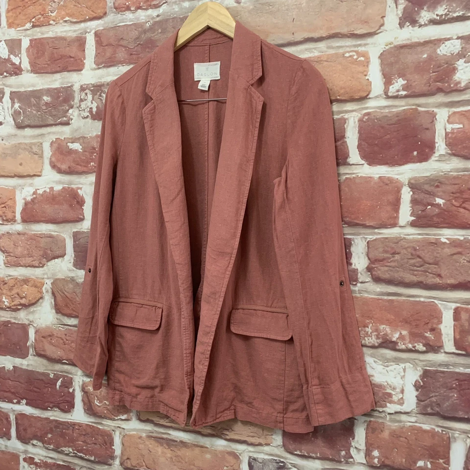 Blazer Caslon Mujer Pequeño Rosa Ladrillo Mezcla Lino Frente Abierto Chaqueta Ligera Foto 3 de 4