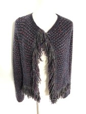 Maje Veste Cardigan en Maille Multicolore À Franges Taille 1