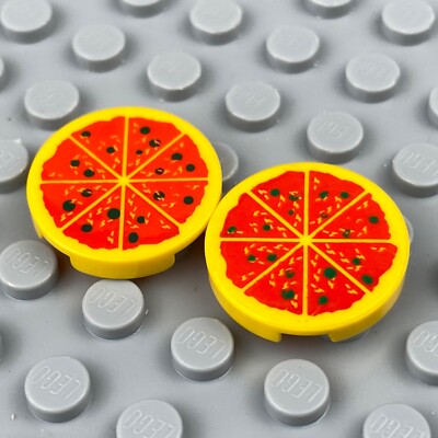 LEGO Food Pizza Lot of 2 Restaurant Kitchen Accessory Printed Tile Pizza Pattern