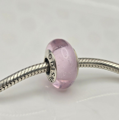 Authentic Pandora Pink Disney Aurora's Signature Color Murano Glass silver Charm