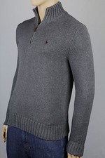 Polo Ralph Lauren X-Large XL Grey 1/2 Half Zip Sweater Burgundy Pony NWT