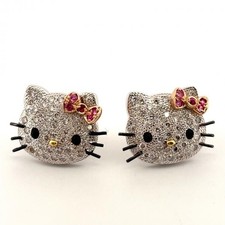 Sanrio Hello Kitty Diamond Sapphire 18k White Gold Cat Character Stud Earrings