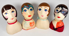 Vintage Art Deco Flapper Mannequin Heads Set 4 Signed AB 6/250 Ltd Ed Marion